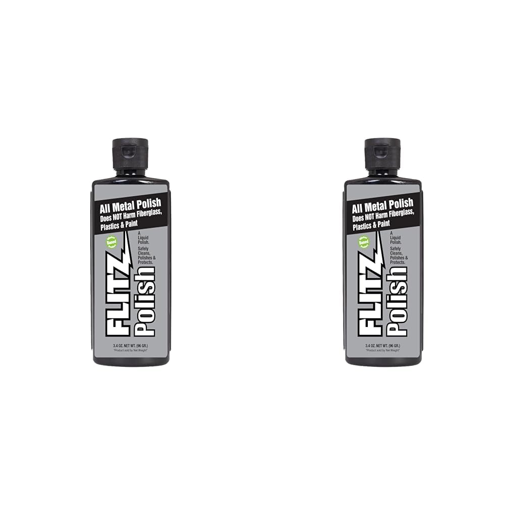 FlitzMetal Polish and Cleaner Liquid for All Metal, Also Works On Plastic, Fiberglass, Aluminum, Jewelry, Sterling Silver: Great for Headlight Restoration and Rust Remover, 3.4 oz (Pack of 2)