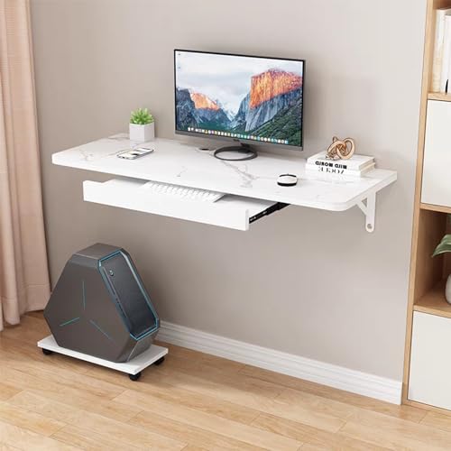 Bureau mural flottant en gris idéal pour le télétravail dans le salon