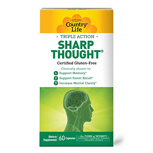 Country Life Sharp Thought - Memory & Cognitive Support Supplement &ndash; Sharp-PS Gold Phosphatidylserine + DHA &ndash; Promotes Mental Clarity & Faster Recall &ndash; Gluten-Free, 60 Capsules