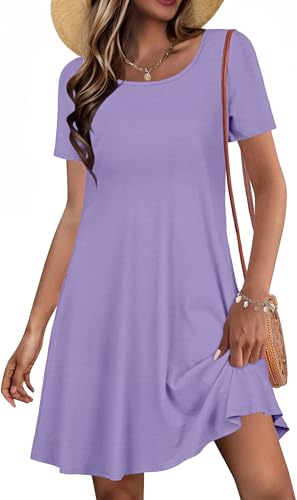Image of JOLIGAL Summer Dresses for Women Casual Short Sleeve Sundress Scoop Neck Beach T Shirt Dress with Pockets 2026