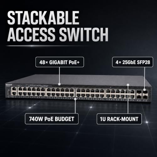Image of Ruckus ICX8200-48PF Managed Switch, 48x Gigabit PoE+, 4x 25GbE SFP28 Uplinks, 740W PoE Budget - Stackable Enterprise Switch, 3-Yr Remote TAC Included, TAA Compliant