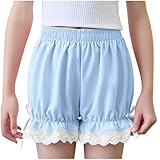 Girls Lace Trim Athletic Shorts Casual Summer Beach Shorts Elastic Waist Chiffon Shorts for Kids 4-16 Years Blue