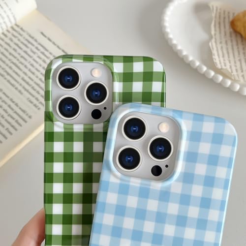 Skyseaco for iPhone 16 Pro Max Case Cute Aesthetic Gingham Phone Case Soft Slim TPU Shockproof Phone Cover for Women Girls - Green - image 4