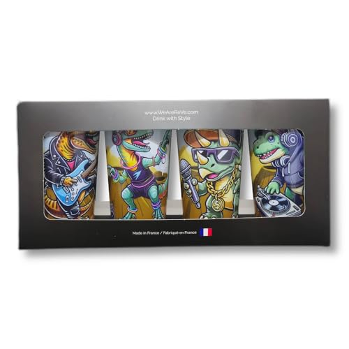 ReVè Dinosaur Party Cups – Set of 4 | Fun & Reusable Kids Cups with Name Label Spot | Personalized Plastic Cup | BPA-Free Tumblers | Top-Rack Dishwasher Safe | Recycled & Recyclable