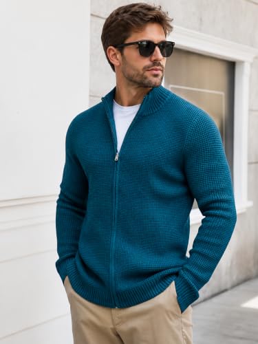 Image of TYSORT Men's Cotton Full Sleeve High Neck Full Zipper Sweater for Men, Cable Knitted Cardigan for Men