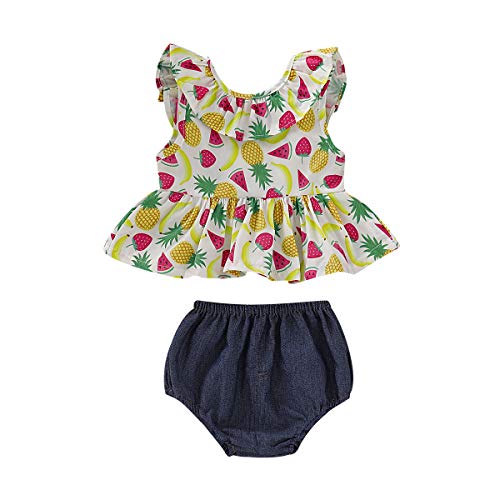 Borlai - Completo Estivo per neonata, con Pantaloncini in Denim e Motivo Frutta, 2 Pezzi, per Bambini da 0 a 24 Mesi Yellow 70 cm
