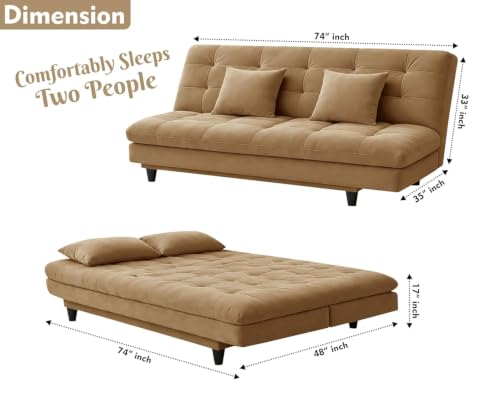 Image of Velvet Fabric Wooden 3-Seater Apsen Sofa Bed with Tufted Couch with Adjustable Backrest- Living Room Furniture-Golden-Color