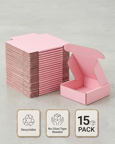 Image of Cardboard Boxes,15 Pack Shipping Boxes 6x6x2 Recyclable Mailing Boxes Colored Corrugated Cardboard Box Small Storage Boxes for Shipping, Mailing, Gifts Packaging (Light Pink)