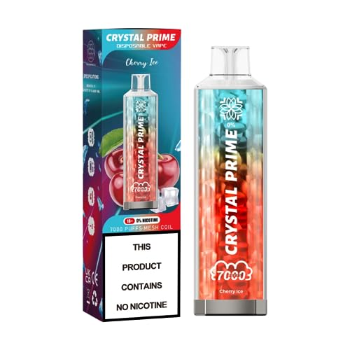 RB Vapour Crystal Prime 7000 Puffs Disposable Vape, Prefilled Fruit Flavours Rechargeable Vape Pen, Draw-Activated Mesh Coil Vapes, Quit Smoking Tool, 0mg Nicotine Free (CHERRY ICE)