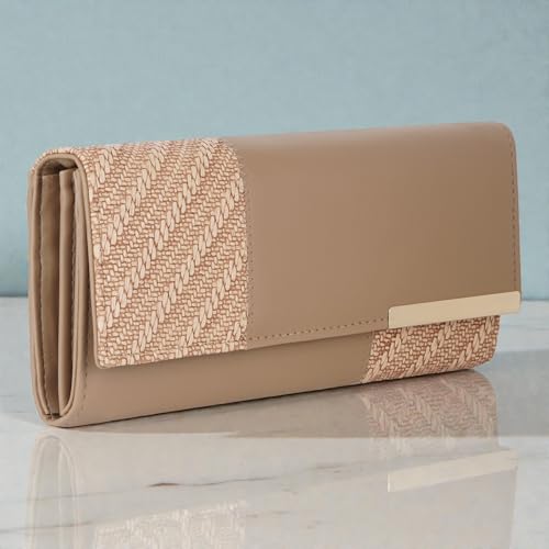 Image of Wallet for Women Girls Stylish Floral Faux Leather with Phone Space Coin Compartment Mobile Storage 4 Card Slots Holder Cash Zip Pockets Hand Clutch for Daily Use Ladies Long Purse (Khaki)