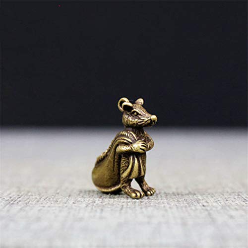 Statue en laiton vintage, figurines en laiton miniatures, Feng Shui chinois, statue de rat porte-bonheur en bronze massif antique, pendentifs en cuivre, souris du zodiaque, sac d'argent, figurines, or