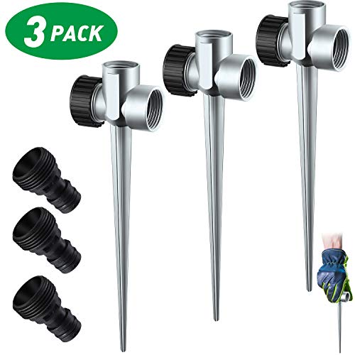 Mudder 3 Pack 1/2 Inch Pipe Thread Lawn Sprinkler Spike Base Zinc Flow Thru Garden Sprinkler Watering Sprinklers for Yard, Lawn and Grass Irrigation