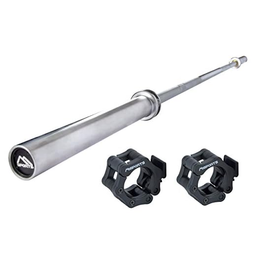MSPORTS Langhantelstange Olympia Professional Silber Matt | Premium Qualität - Kugelgelagert - 50 mm Bohrung - gerändelte Grifffläche | Langhantel (Langhantel + Verschluss)