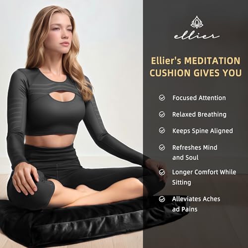 Zafu & Zabuton Meditation Cushion Set - Buckwheat Hull & Memory Foam Pillows, Ergonomic Support for Yoga, Mindfulness - Organic Velvet Cover, Large Size, Durable Comfort (Black) extra image 2 preview