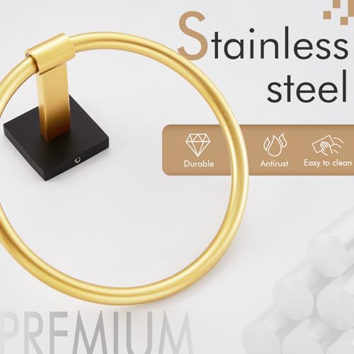 Image of KOKOSIRI Hand Towel Holder Wall Mounted Towel Ring Bathroom Accessories Shower Towel Hanger Rack Stainless Steel Black with Gold, B3010GDK