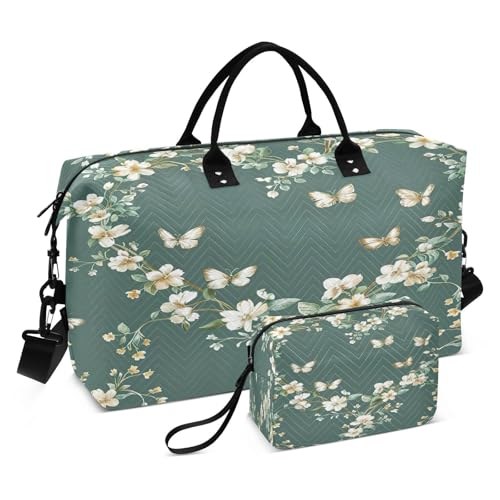 Travel Duffel Bag Large Weekender Overnight Bags for Women Men, Heart-shaped Floral Gym Bag with Toiletry Bag