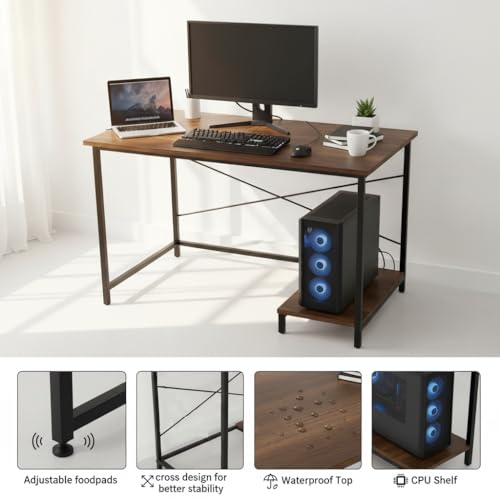 Image of RIZIK Store Folding Study Table | 36 inchx24 inch Computer Desk with Laminated Top & Metal Frame | Home Office, Bedroom, Study & Kids Room Warranty Protected (Wallnut Brown)