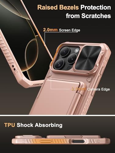 Image of Vihibii for iPhone 16 Pro Max Case Wallet with Card Holder (4 Cards) [RFID Blocking] & Slide Camera Cover, Military Grade Drop Protection, Rugged Back & Silicone Edge Phone Case, 6.9 inch 2024, Rose Gold