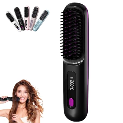 Spazzola Sovalya Per Capelli Corti, 3 Impostazioni di Calore, Levigante Ricaricabile Portatile (Nero)