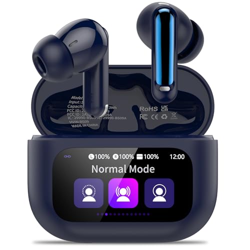 Image of Thunelec Wireless Earbuds with Touch Screen, 2026 New Bluetooth 5.4 Headphones with ANC /ENC Mic, 50H HiFi Stereo Ear Buds with 5 EQ Modes, Transparency Mode, IPX7 Earphones for Running /Fitness, Blue