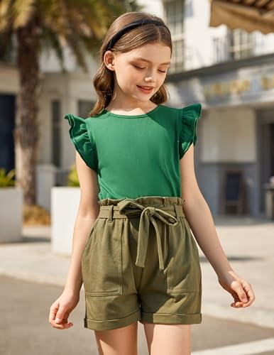 Image of Flypigs Girls T Shirts Ruffle Shrit Plain Blank Tank Tops Short Sleeve Cotton Tshirts Basic Blouse 3T-10Years