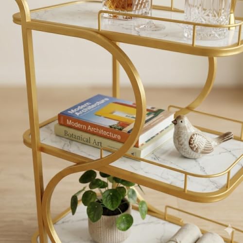 Image of Serving Trolley with Wheels for Home, Tea Food Drinks Serving Kitchen Trolley Restaurant, Hotels,Dining Room bar cart with Wheels (Gold-White)