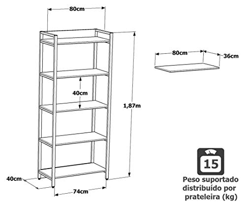 Estante Escritório Estilo Industrial 1,87mx0,80m NetMobil (Preto)