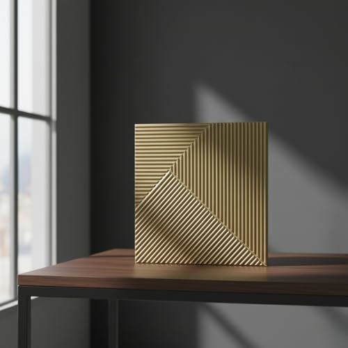 Image of Kayra Decor 3D PVC Wall Panels - Stripe Design, Champagne Gold Color 19.7 inch x 19.7 inch (Pack of 3) - Covers 8.07 Sq. Ft.