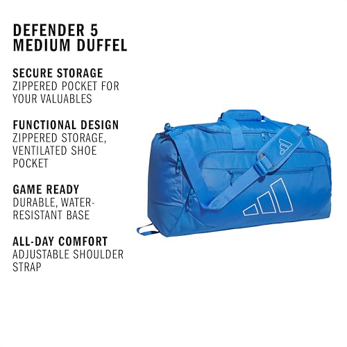 Image of adidas Defender 5 Duffel Bag for Sports, Gym and Travel, Ray Blue /White, OSFA