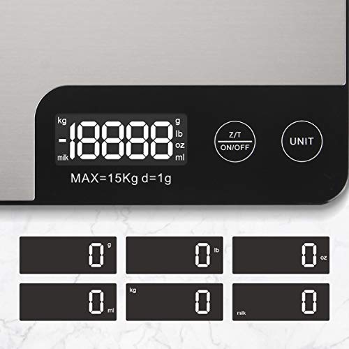 Amiloe Max 33Lb Kitchen Scale With Measure Length(8Inch), Food Scales Digital Weight Grams And Oz With Shrink Hook, 6 Units, Tare Function, High Precision To 1G/0.1Oz For Baking And Cooking #TOP3