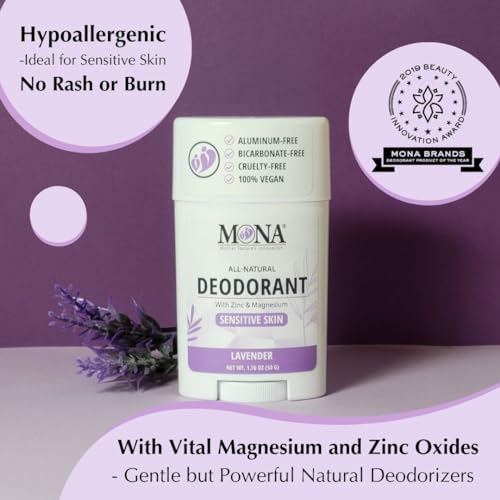 Image of MONA BRANDS All Natural Deodorant For Women & Men | For Sensitive Skin | No Aluminum or Baking Soda | (3-Pack VARIETY-1 1.76 Oz each)