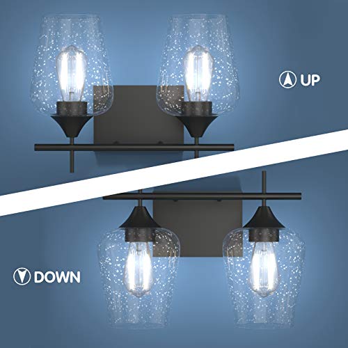 Image of Tangkula 2-Light Wall Sconce, Industrial Vanity Light Fixture with Clear Seeded Glass Lampshade, Bathroom Vanity Light Wall Mounted Sconces Over Mirror for Bathroom Makeup Dressing Table