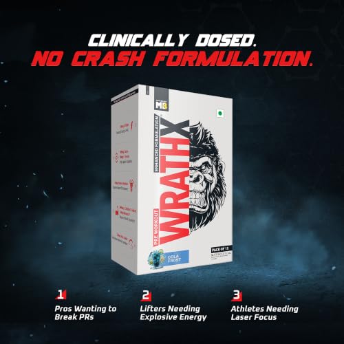 Image of MuscleBlaze Pre Workout WrathX Powder, Cola Frost, 270g, 15 Servings | Fully Loaded, Crash Free with Caffeine, Citrulline and Beta Alanine | Trustified Certified | Built for Athletes - Dope Free