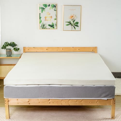 Image of Greaton, 2-Inch Copper-Infused Memory Foam Mattress Toppers, Cooling and Pressure Relieving with Airflow Design, Queen, Beige