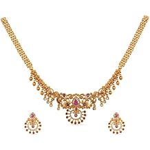 TARINIKA Antique Gold Plated Akshi Choker Set with Floral Design - Indian Jewelry Sets for Women | Perfect for Casual Occasions | Traditional Indian Jewelry set | *