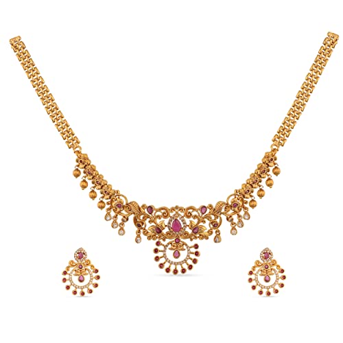 TARINIKA Antique Gold Plated Akshi Choker Set with Floral Design - Indian Jewelry Sets for Women | Perfect for Casual Occasions | Traditional Indian Jewelry set | 1 Year Warranty*