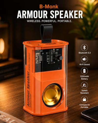 B-Monk Armour Transparent Bluetooth Speaker Gold - Image 4