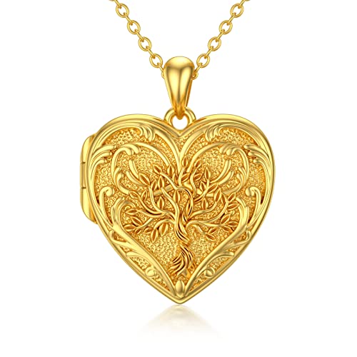 SOULMEET Personalized Tree of Life/Palm Tree Heart Locket Sterling Silver Necklace That Holds 1 or 2 Pictures Memorial Vintage Photo Locket Custom Any Photo Healing Gift