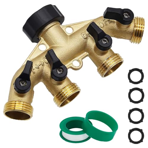 Hose Splitter 4 Way, CUMIZON Solid Brass Garden Hose Splitter Heavy Duty 3/4