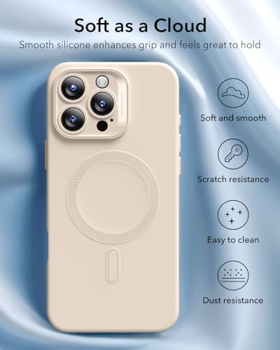 Image of ESR for iPhone16 Pro Max Case with MagSafe, Supports Magnetic Charging, Smooth & Slim Silicone Case, Shockproof, Full Screen and Camera Protection, Soft Microfiber Lining,Light Tan