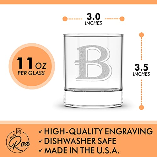 On The Rox 4 Piece Glass Set Engraved With B-Monogram, 11-Ounce #TOP1