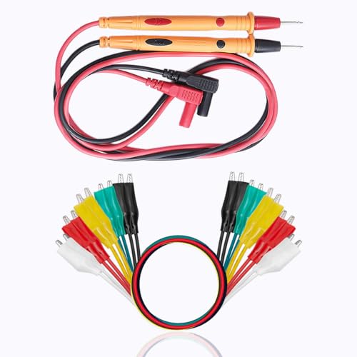 Image of Multimeter Leads, 2PCS Multimeter Test Leads, Multimeter Probes and 10 PCS Alligator Clips Insulated Metal for Test Extension, Multimeter Accessories, Crafts, Electrical Testing, Experiment