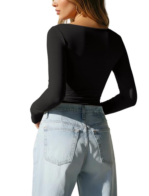 Damskie body z dekoltem w łódkę z długim rękawem body top na co dzień damski jednoczęściowy trykot tanga podstawowa bielizna modelująca body rozciągliwe miękkie wyjściowe topy slim fit