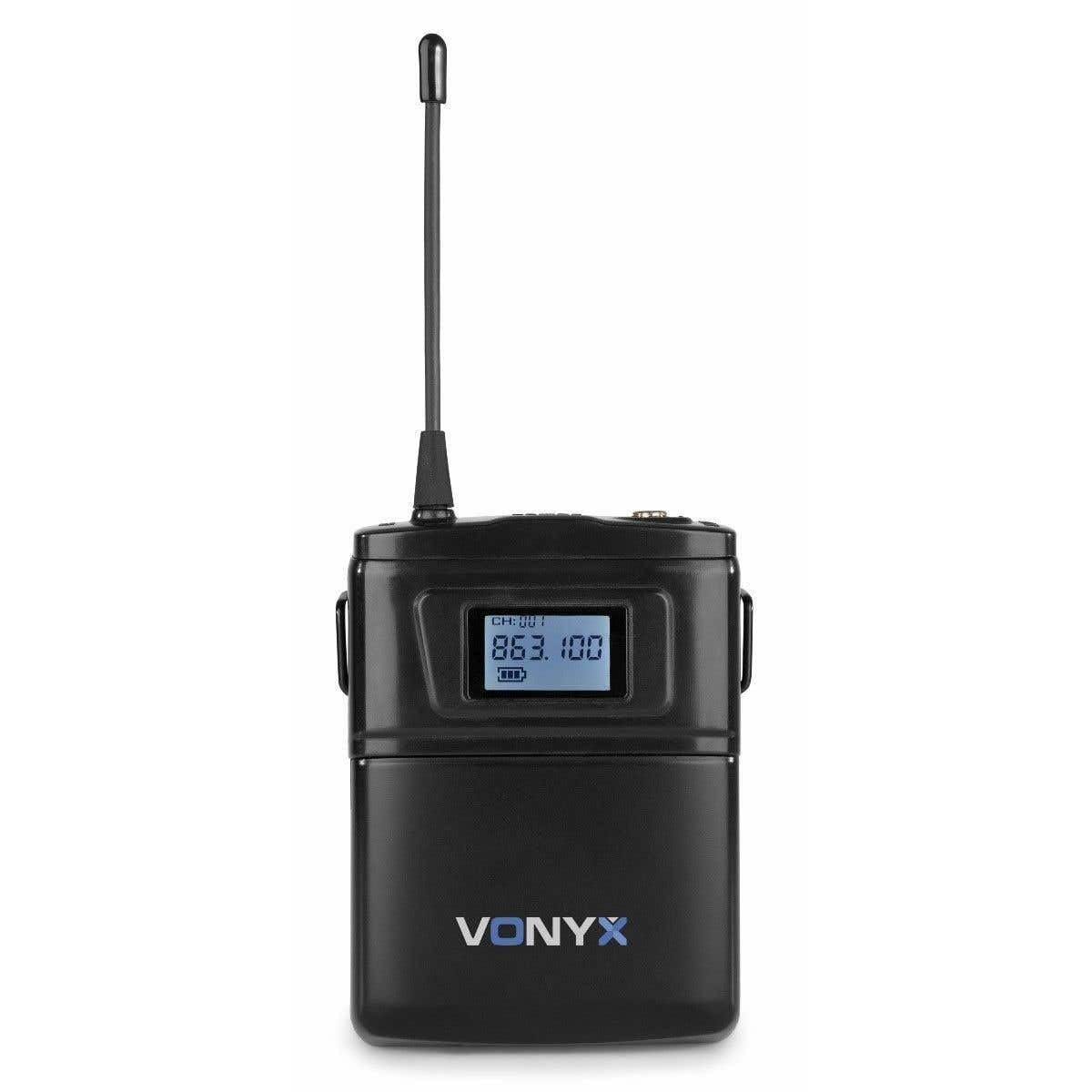 Vonyx WM61B - Microphones sans Fil UHF, 16 Canaux, 1x Micro Casque, 1x Micro- cravate, Idéal pour Conférences et Présentations