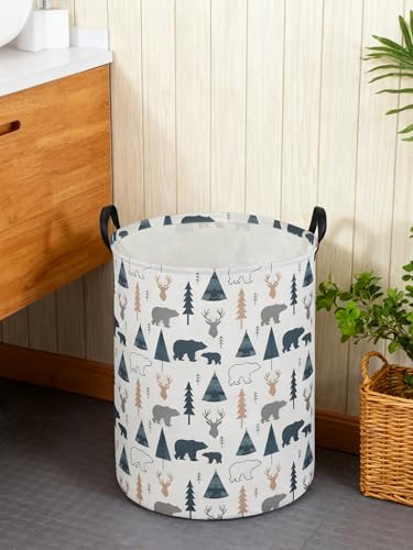 Image of ESSME Kids Laundry Basket,Bear Hamper Collapsible Canvas Waterproof Storage Bin forBoys, Woodland Hamper,Gift Baskets(Bear)