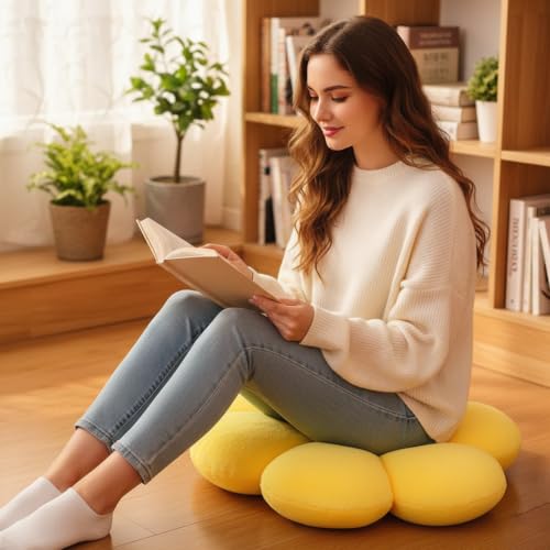 Image of AVSHUB Sunflower Pattern 6 Kali Cute Preppy Decorative Throw Pillow|Floor Cushion with Fibre Filling for Aesthetic Decoration (Yellow, 35CM)