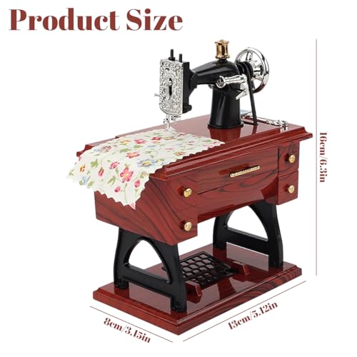 Image of PATPAT Vintage Mini Sewing Machine Retro Style Music Box Showpiece Wind-Up Music Box Ornament Creative Desk Decor Toy Vintage Gift for Kid Children