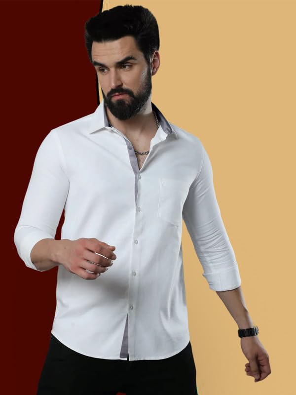 Image of Pinkmint Combo of Men Casual Cotton Blend Full Sleeves Formal Regular Slim Fit Plain Office Shirts