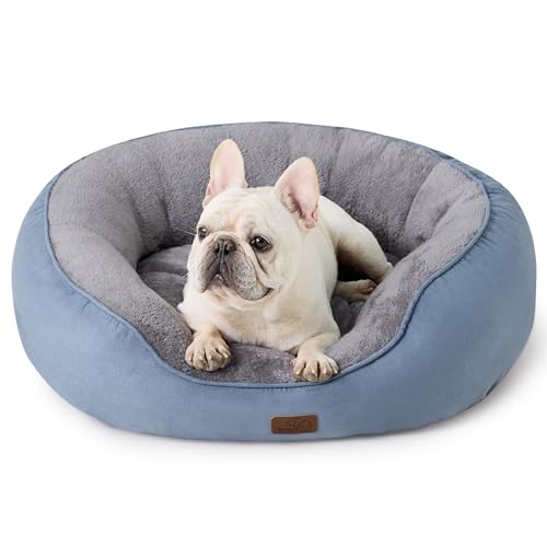 Bedsure Cama Grande - Redonda Lavable Antideslizante para Gatos y Perros Medianos hasta 18 kg, Interior Azul 76x61x20 cm