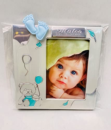 Marcos portafotos OSITO para bautizo de niño (pack de 5 unidades) GRABADO y DECORADO invitados bautismo detalle recuerdo